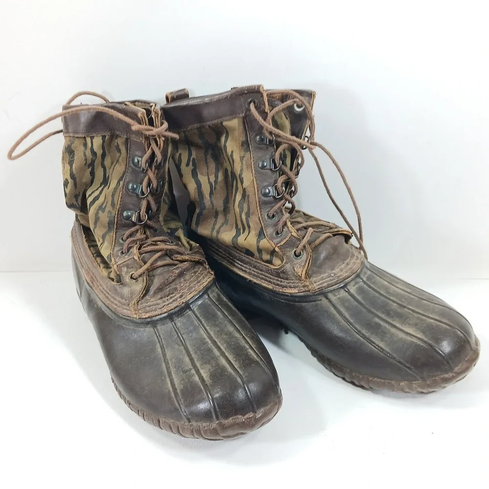 LaCrosse Vintage Duck Boots Mens Tiger Stripe Camo Rubber Waterproof Made in USA